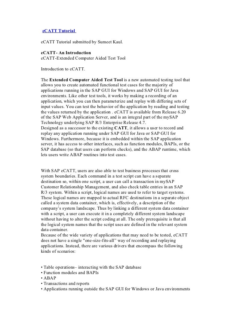 Ecatt Tutorial Pdf